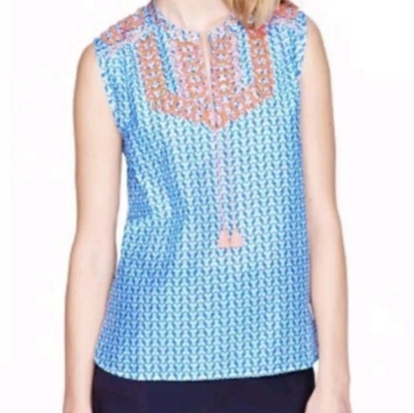 J. Crew Printed Embroidered Tassel Top - Picture 1 of 5